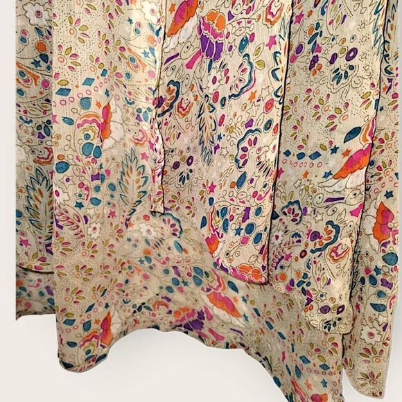 XXI LA Womens Coverup Sz Small Sheer Floral‎ Beige Kimono Midi Beach Coastalcore - Picture 7 of 8